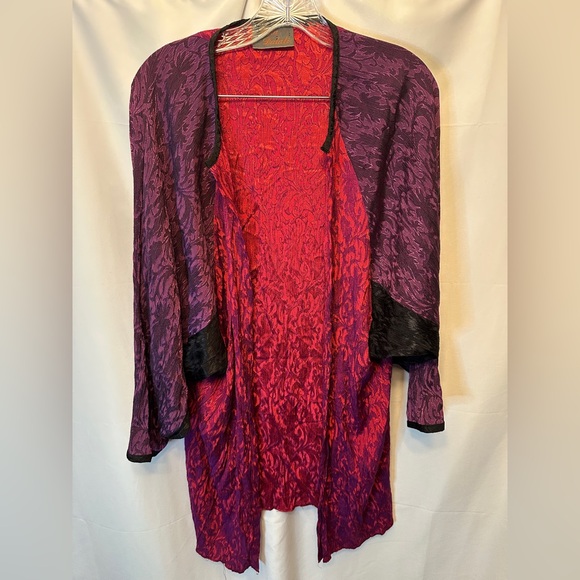 Vintage Aida Dalati Silk Open Front Jacket Cardigan Black Purple Red One Size - Picture 1 of 6